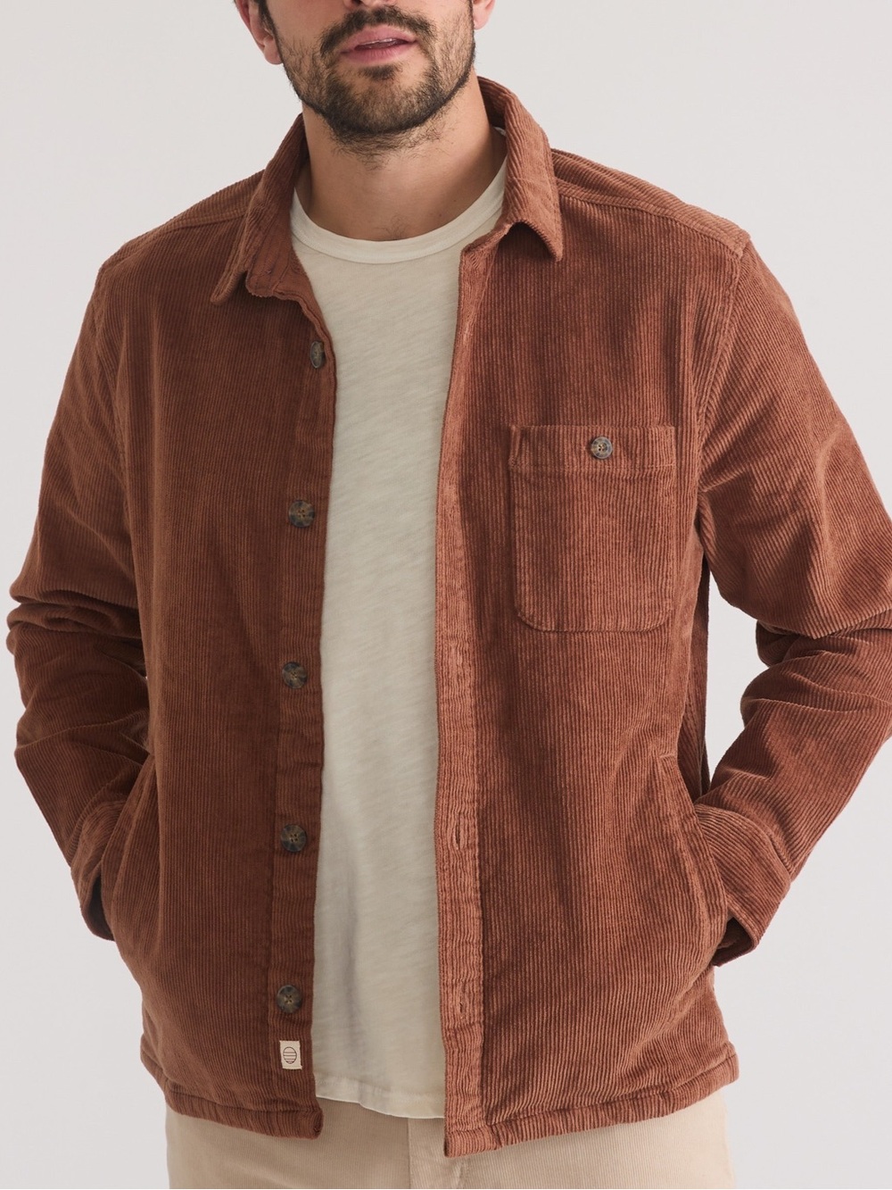 Marine Layer Max Stretch Corduroy Overshirt Mens Large Brown Jacket Pockets